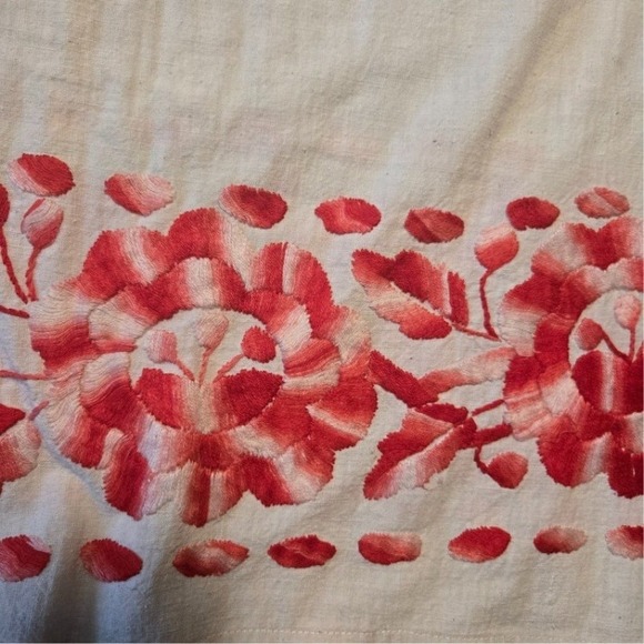 Vintage Boho Top Hand Embroidered Bird Floral Manta Cotton Mexican Huipil Midi - Picture 4 of 11